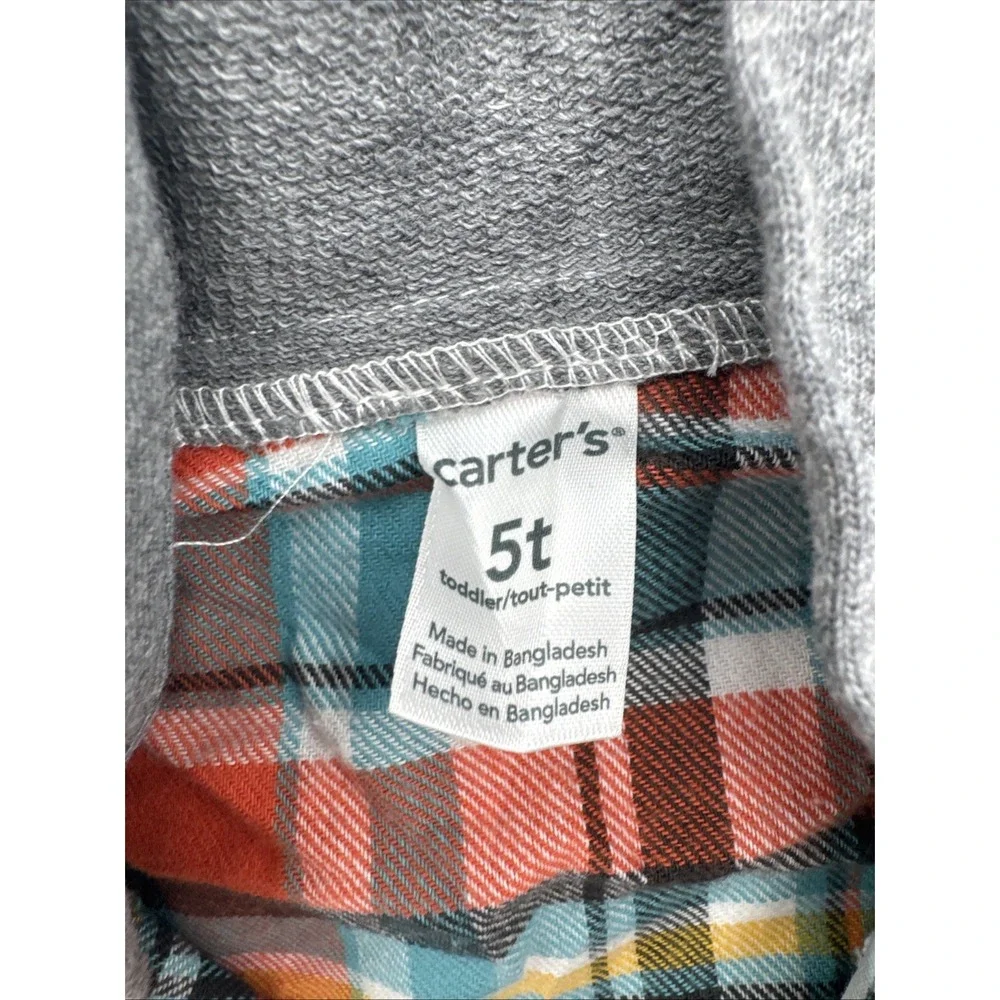 Carters Boys 5T Long Sleeve Button-Up‎ Shirt Hooded Plaid Orange Blue Yellow NWT